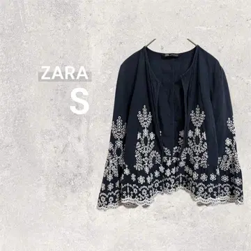 ZARA 자라 플라워 자수 패턴 가디건 겉옷 스캘럽 S 소매 플레어