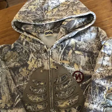 9090 카모 패턴 골격 디자인 후드티