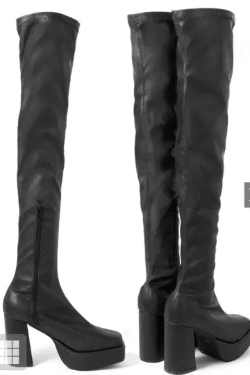 통굽 스퀘어토 스트레치 니하이 부츠