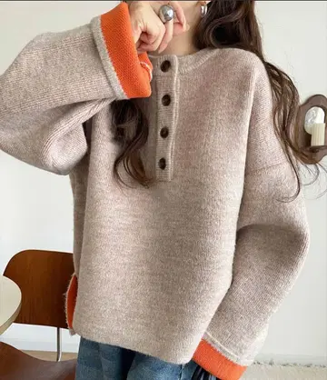 classicalelf 더블 페이스 소재 크루넥 배색 니트 풀오버