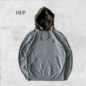HUF 카모플라주 절개 로고 자수 풀오버 후드티 스트릿 M