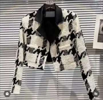 체크 무늬 트위드 자켓