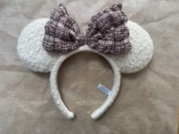 미키 귀 머리띠 체크 리본 포함