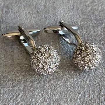 커프스 링크 실버 라운드형 크리스탈 장식 커프스