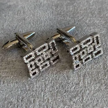 커프스 링크 실버 직사각형 기하학 패턴 사각형 커프스