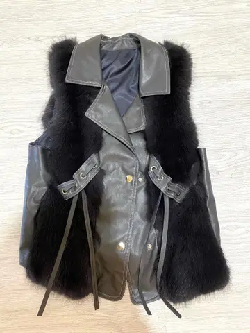 베스트 인조 가죽 퍼 슬리브리스 라이더 자켓