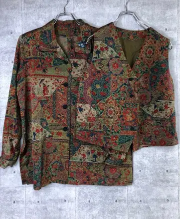 레트로 빈티지 구제 의류 에키조틱 올 패턴 자켓 베스트 2세트