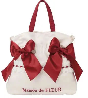 메종 드 플뢰르 가토 프레즈 더블 리본 2Way 토트 케이크 레드