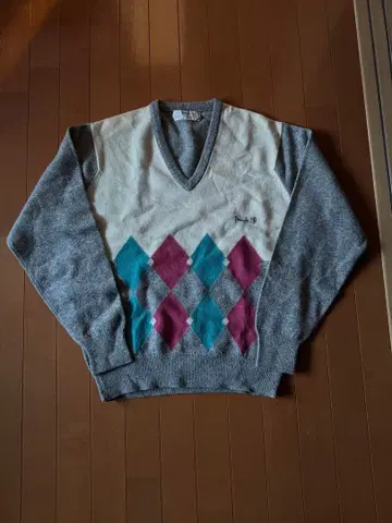 프링글 니트 아가일 구제 의류 그레이