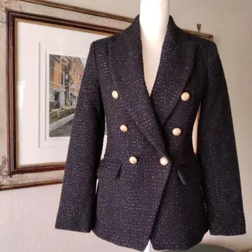 자라 트위드 자켓 테일러드 자켓 블랙 골드 버튼