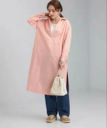 [새상품급] 라포르테 드 두망 카프탄 원피스 셔츠 원피스 핑크