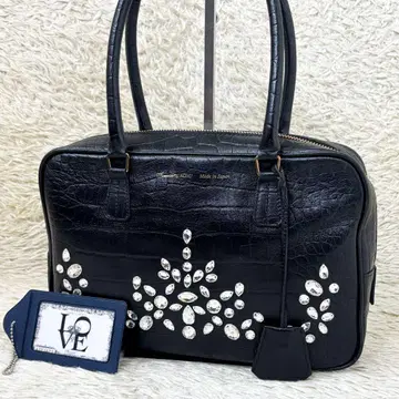 [새상품급] ADMJ 핸드백 악어 엠보싱 스와로브스키 블랙 검정
