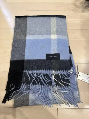 마코카 캐시미어 블렌드 체크 무늬 스톨 블루 200 x 60 손세탁 가능