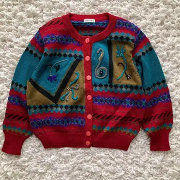 HAND KNIT 디자인 가디건 울 멀티 컬러 M