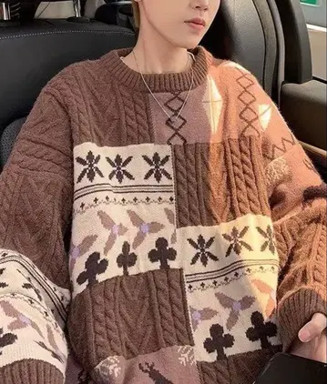 BLANC FICELLE 남성용 자카드 스웨터 L