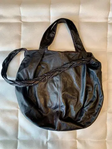 블랙 가죽 토트백 뜨개질 핸들