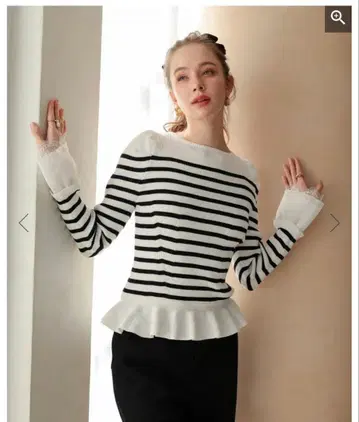 도노반 donoban 스트라이프 프릴 니트 페플럼 스웨터 보더