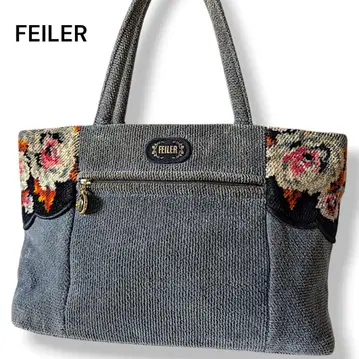 FEILER 페이러 핸드백 셔닐 직조 그레이 꽃무늬 귀여운