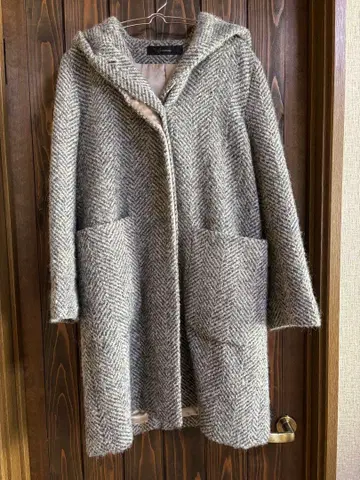 플랑드르 7-ID concept. 헤링본 무늬 롱 코트 후드 부착