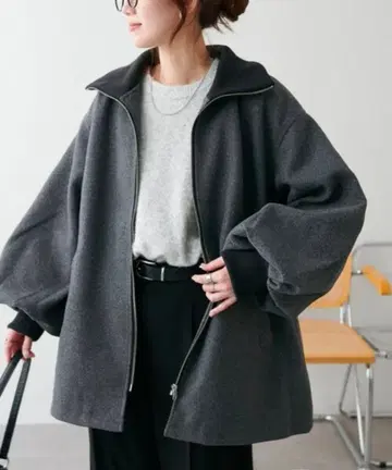 DISCOAT [2way] 리브 칼라 미들 지퍼 코트