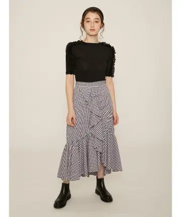 [새상품급] FURFUR 깅엄 체크 플레어 스커트 롱 기장