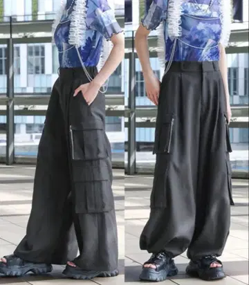 메탈 지퍼 와이드 카고 팬츠 팬츠 카고 팬츠