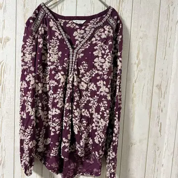 LUCKY BRAND 퍼플 플라워 긴팔 셔츠 L 당일 발송