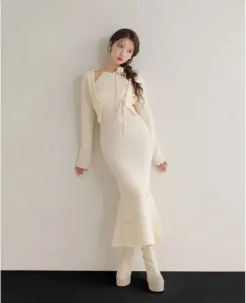 Rose brooch ensemble knit onepiece M.M