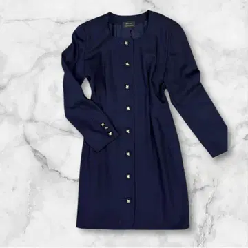 저스트 비기 BIGI 원피스 레트로 어깨 패드 골드 버튼 무릎 기장 긴팔