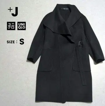 유니클로 +J 질 샌더 울 캐시미어 블렌드 노카라 코트 블랙