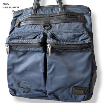 제로 할리버튼 핸드백 나일론 인조 가죽 네이비 숄더 2way