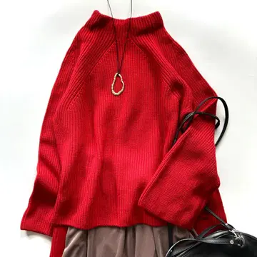 새상품급 BATONER 바토너 고급 시그니처 보틀넥 니트 레드