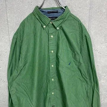 노티카 자수 로고 그린 스트라이프 긴팔 BD 셔츠 2XL