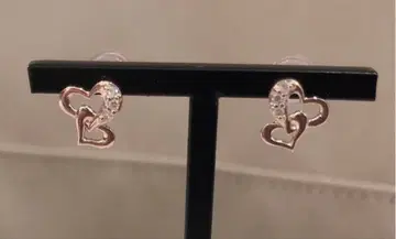 K10 핑크 골드 다이아몬드 더블 하트 미니 귀걸이