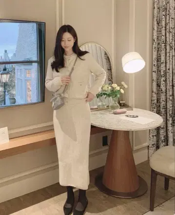 버튼 니트 가디건 스커트 셋업