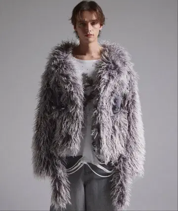 grancy Fur Boa Riders Jacket L