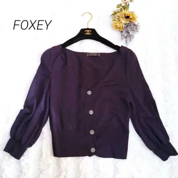 폭시 퍼프 슬리브 리프레싱 가디건 퍼플 FOXEY M