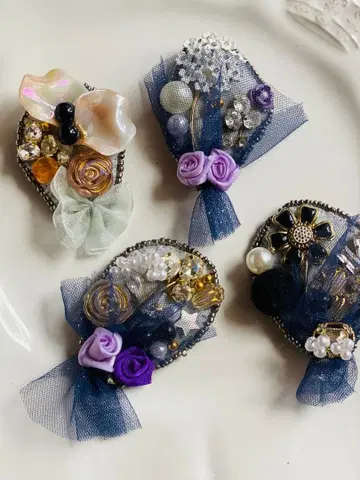 비즈 자수 세트 꽃다발 브로치 1개와 꽃다발 마그넷 타입 3개