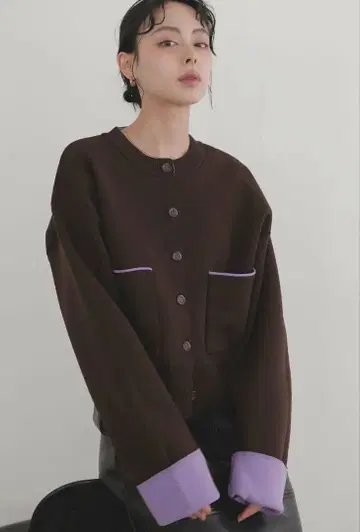 새상품 미사용 LIAN 바이컬러 니트 가디건 브라운