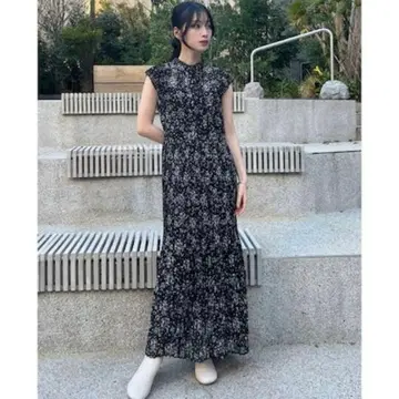 FRAY I.D 플리츠 디자인 쉬폰 프린트 원피스