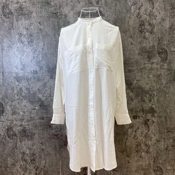 PLST 플라스테 밴드 카라 셔츠 라운드 헴 원피스 긴팔 화이트(S)