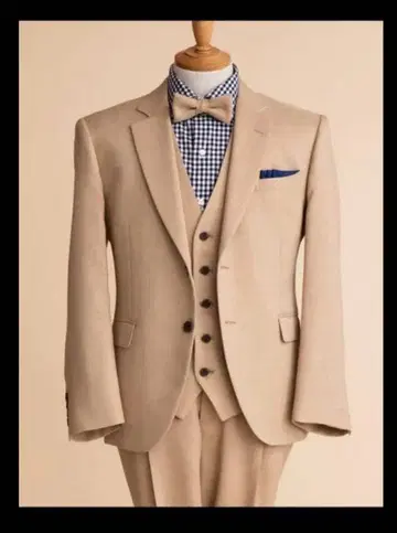 베이지 턱시도 울 혼방 싱글 브레스티드