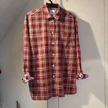 폴스미스 빨간색 체크 긴팔 셔츠 꽃무늬 커프스가 귀여운