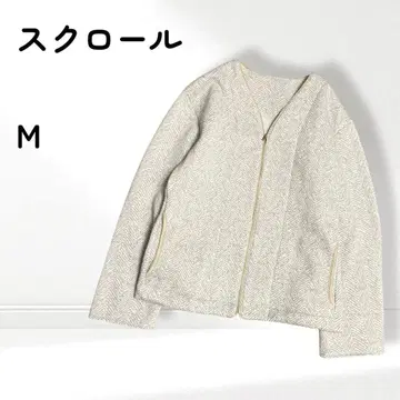 스크롤 헤링본 노카라 니트 자켓 플리스 집업