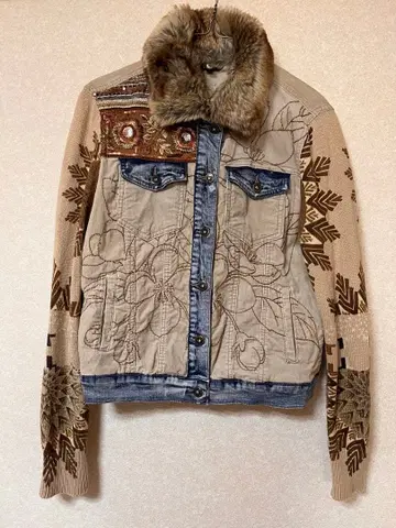 Desigual 보헤미안 스타일 자수 비즈 데님 자켓