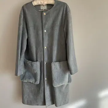 블루 그레이 스웨이드풍 롱 코트