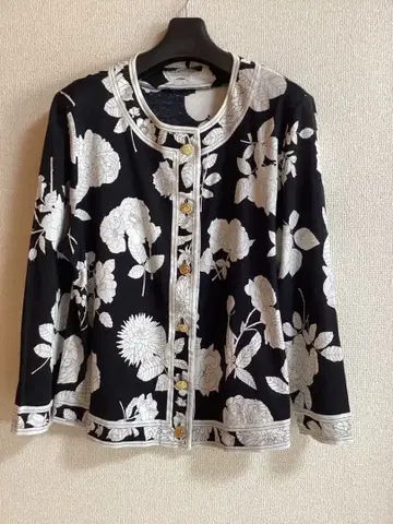 LEONARD 고급 면 장미 패턴 가디건 LL