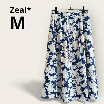 플레어 스커트 블루 화이트 꽃무늬 M 허리밴딩 상큼 고급 새상품급