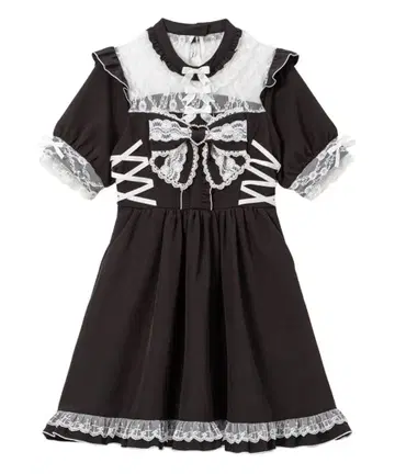 유메텐보 하트 비쥬 리본 요크 프릴 사이드 레이스업 원피스