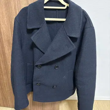 네이비 더블 브레스트 피 코트 L 사이즈